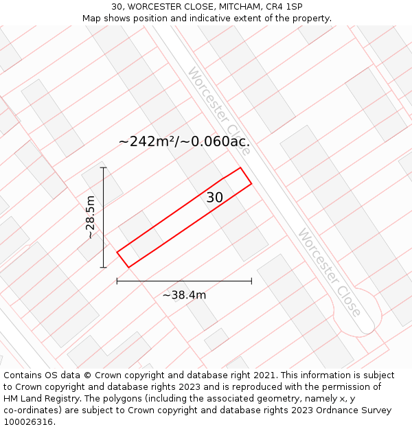 30, WORCESTER CLOSE, MITCHAM, CR4 1SP: Plot and title map