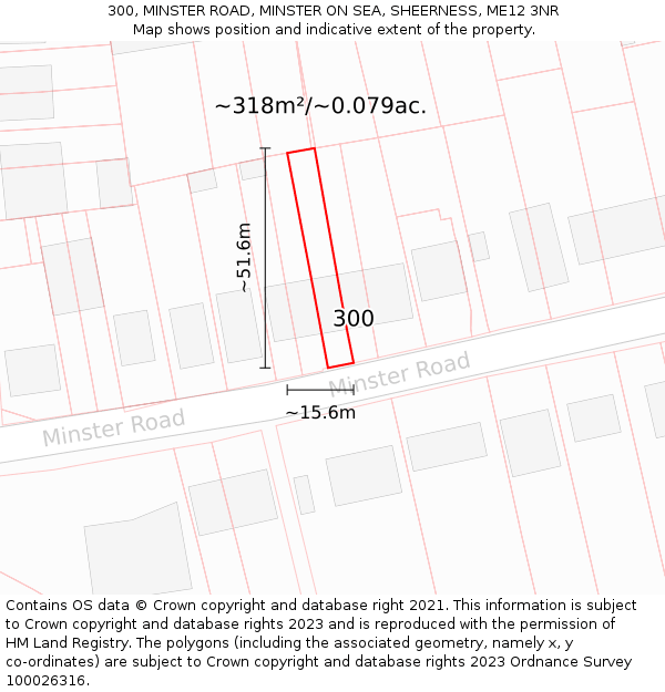 300, MINSTER ROAD, MINSTER ON SEA, SHEERNESS, ME12 3NR: Plot and title map