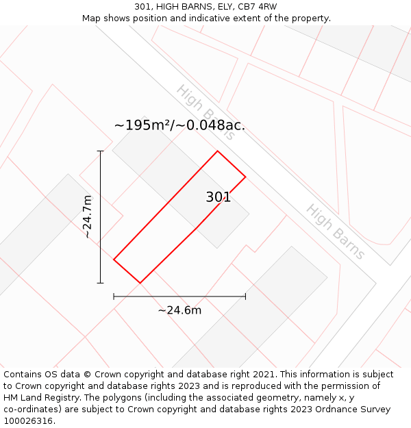 301, HIGH BARNS, ELY, CB7 4RW: Plot and title map