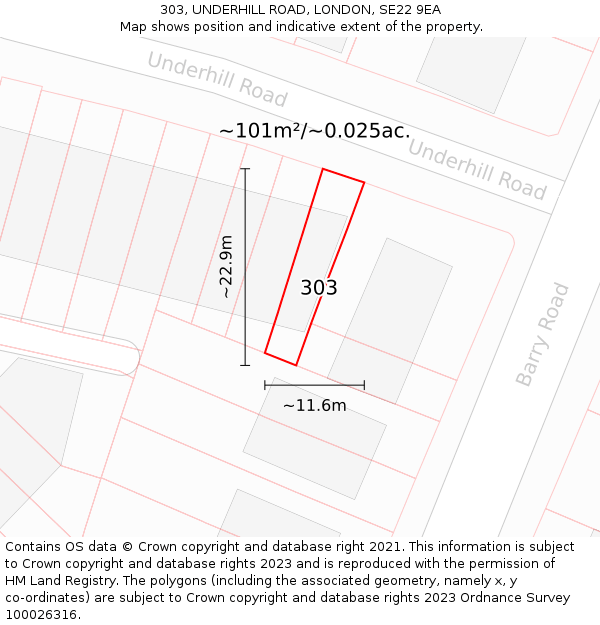 303, UNDERHILL ROAD, LONDON, SE22 9EA: Plot and title map
