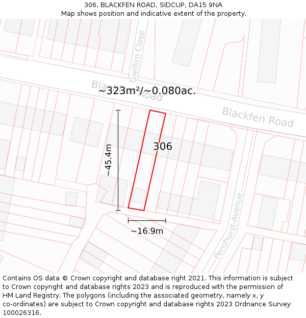 306, BLACKFEN ROAD, SIDCUP, DA15 9NA: Plot and title map
