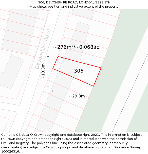306, DEVONSHIRE ROAD, LONDON, SE23 3TH: Plot and title map