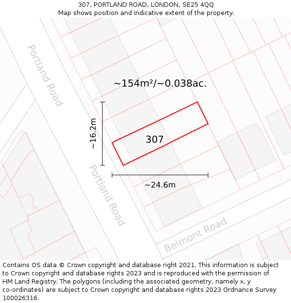 307, PORTLAND ROAD, LONDON, SE25 4QQ: Plot and title map