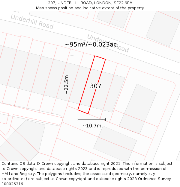 307, UNDERHILL ROAD, LONDON, SE22 9EA: Plot and title map