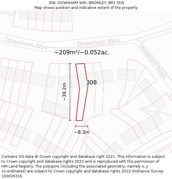 308, DOWNHAM WAY, BROMLEY, BR1 5NS: Plot and title map