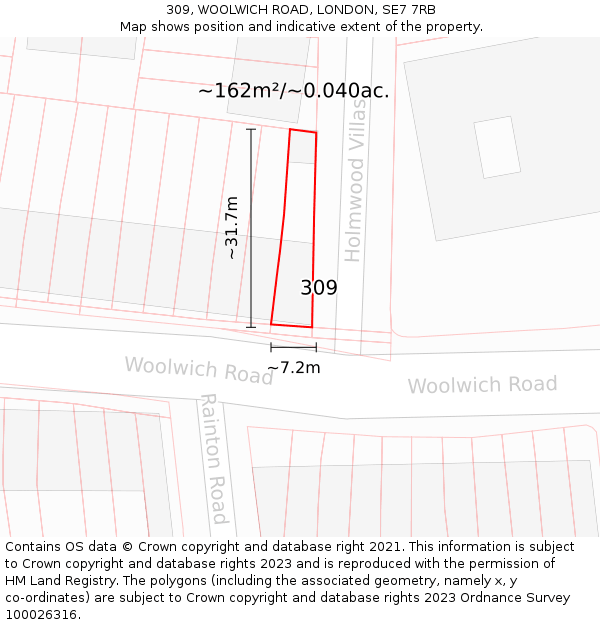 309, WOOLWICH ROAD, LONDON, SE7 7RB: Plot and title map