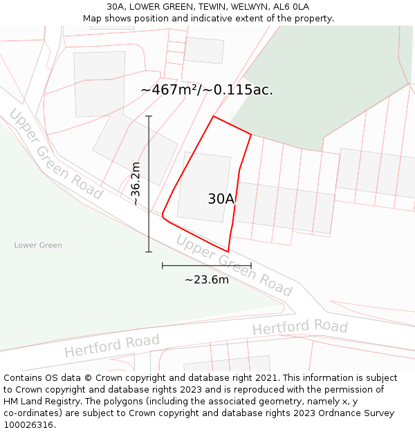 30A, LOWER GREEN, TEWIN, WELWYN, AL6 0LA: Plot and title map