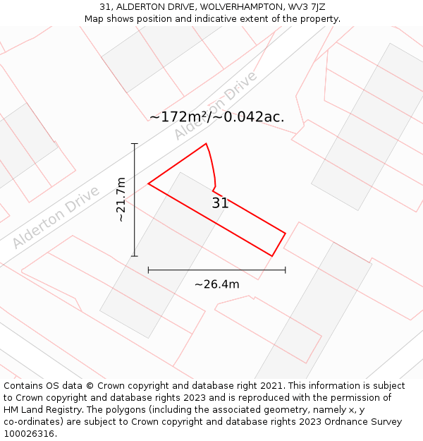 31, ALDERTON DRIVE, WOLVERHAMPTON, WV3 7JZ: Plot and title map