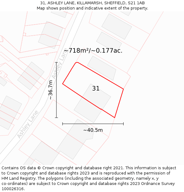 31, ASHLEY LANE, KILLAMARSH, SHEFFIELD, S21 1AB: Plot and title map