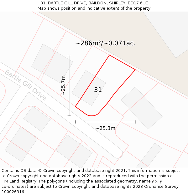 31, BARTLE GILL DRIVE, BAILDON, SHIPLEY, BD17 6UE: Plot and title map