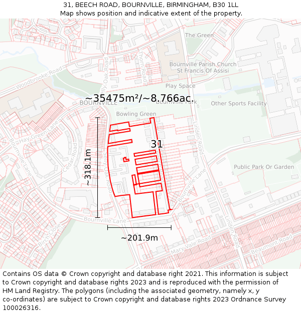 31, BEECH ROAD, BOURNVILLE, BIRMINGHAM, B30 1LL: Plot and title map