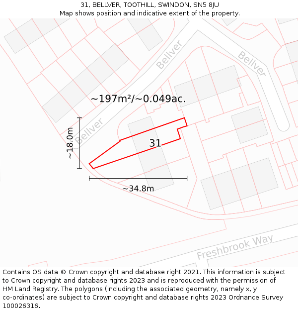 31, BELLVER, TOOTHILL, SWINDON, SN5 8JU: Plot and title map