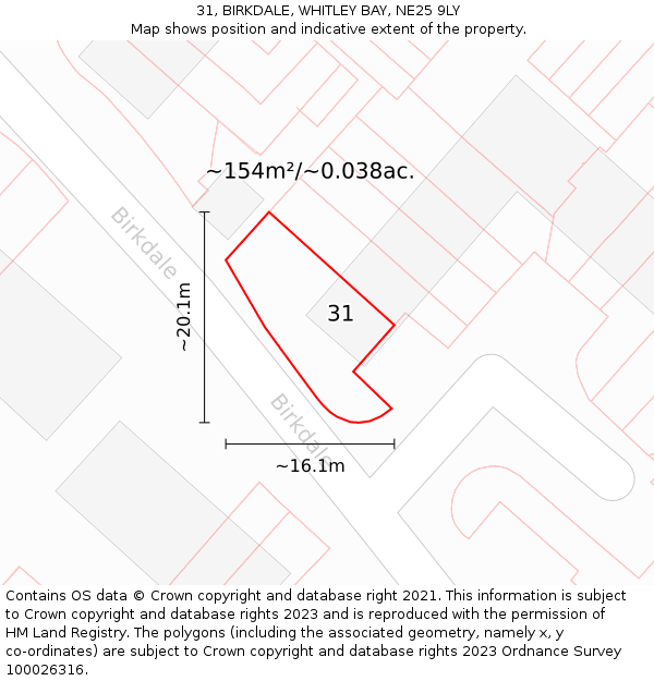 31, BIRKDALE, WHITLEY BAY, NE25 9LY: Plot and title map