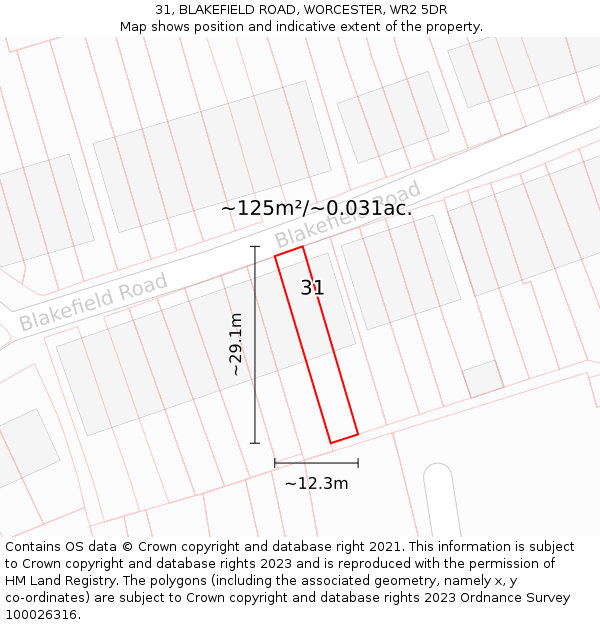 31, BLAKEFIELD ROAD, WORCESTER, WR2 5DR: Plot and title map