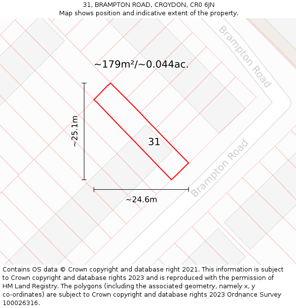 31, BRAMPTON ROAD, CROYDON, CR0 6JN: Plot and title map