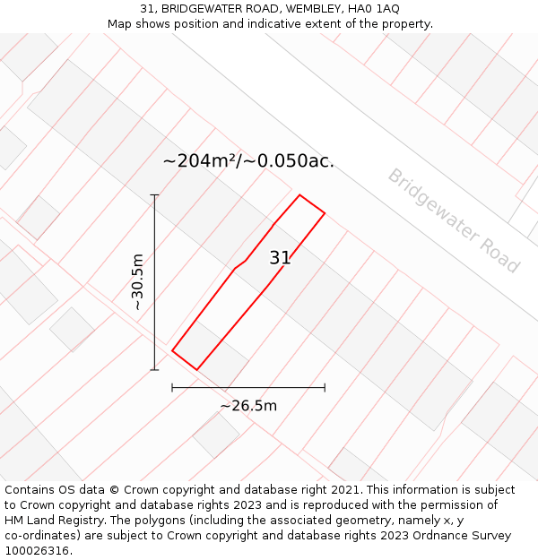 31, BRIDGEWATER ROAD, WEMBLEY, HA0 1AQ: Plot and title map