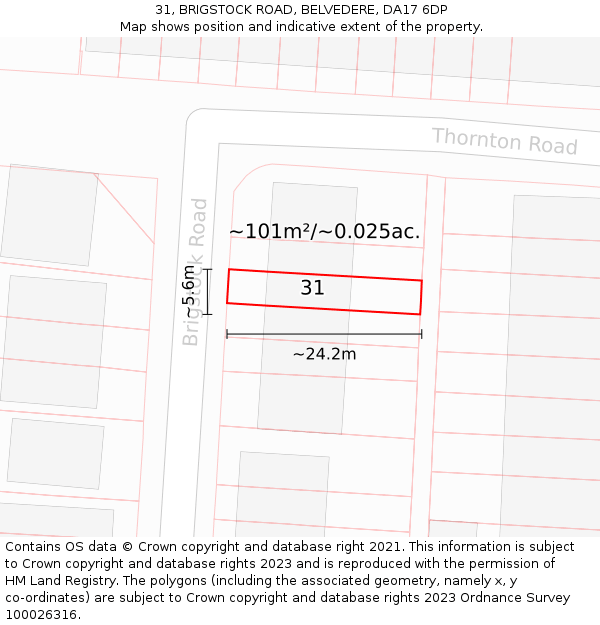 31, BRIGSTOCK ROAD, BELVEDERE, DA17 6DP: Plot and title map