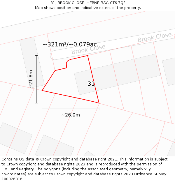 31, BROOK CLOSE, HERNE BAY, CT6 7QF: Plot and title map