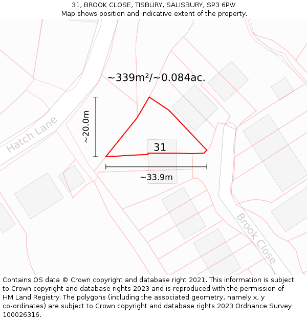 31, BROOK CLOSE, TISBURY, SALISBURY, SP3 6PW: Plot and title map