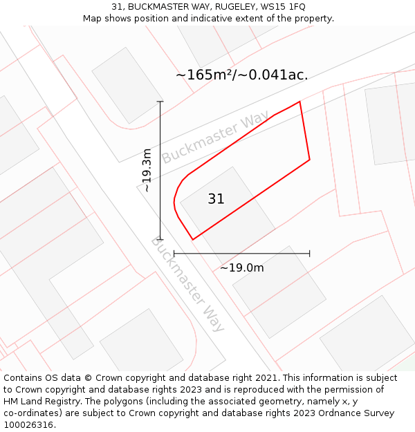 31, BUCKMASTER WAY, RUGELEY, WS15 1FQ: Plot and title map