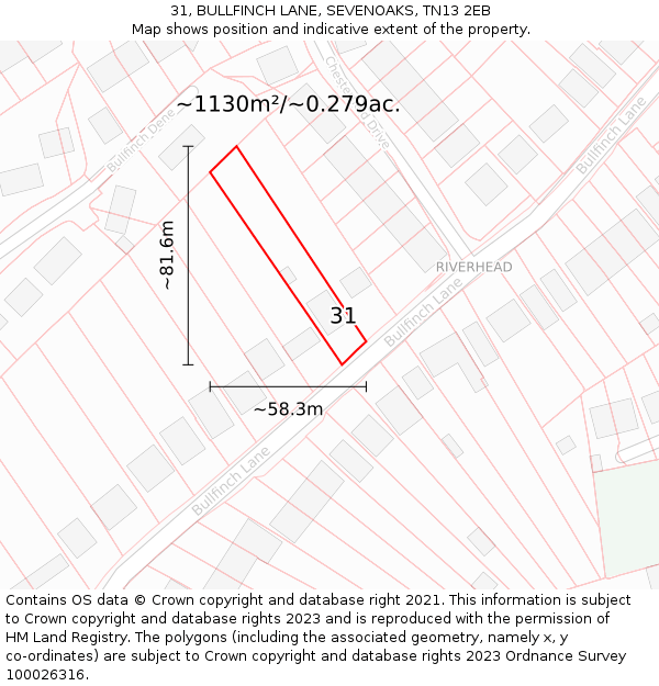 31, BULLFINCH LANE, SEVENOAKS, TN13 2EB: Plot and title map