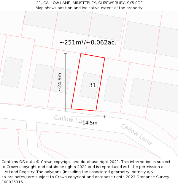 31, CALLOW LANE, MINSTERLEY, SHREWSBURY, SY5 0DF: Plot and title map