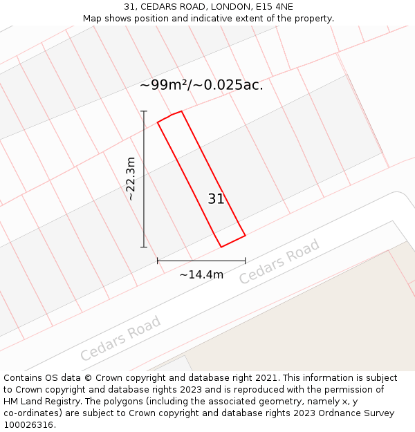 31, CEDARS ROAD, LONDON, E15 4NE: Plot and title map