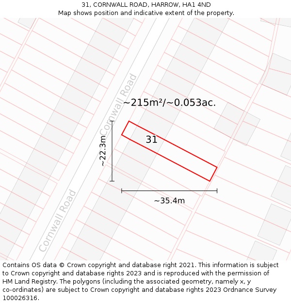 31, CORNWALL ROAD, HARROW, HA1 4ND: Plot and title map