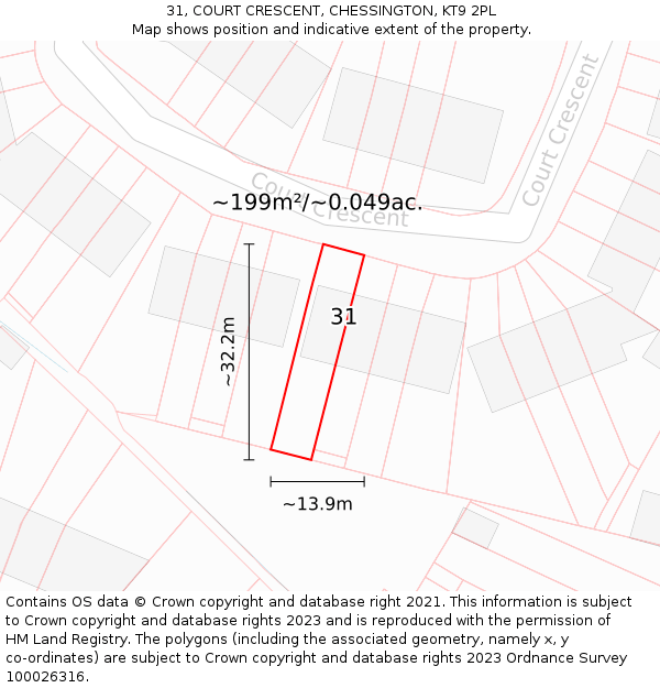 31, COURT CRESCENT, CHESSINGTON, KT9 2PL: Plot and title map