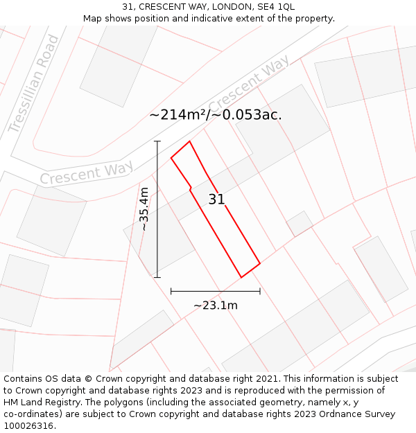 31, CRESCENT WAY, LONDON, SE4 1QL: Plot and title map
