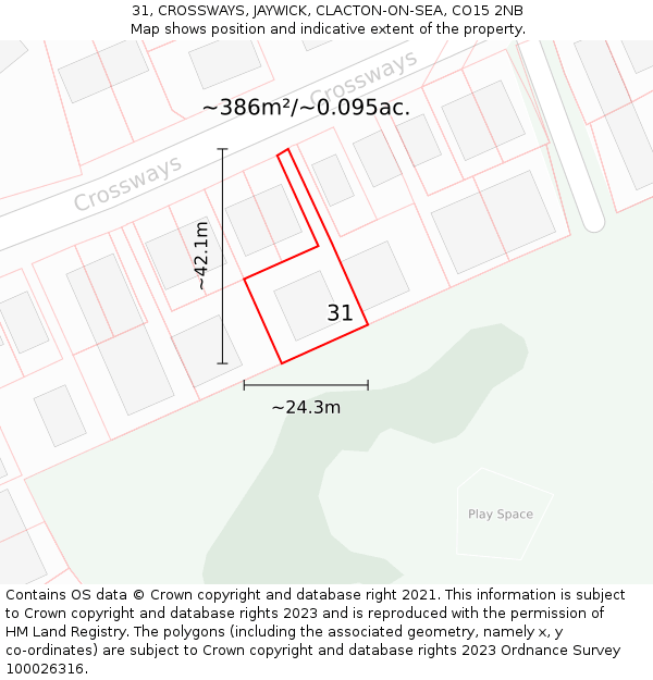 31, CROSSWAYS, JAYWICK, CLACTON-ON-SEA, CO15 2NB: Plot and title map