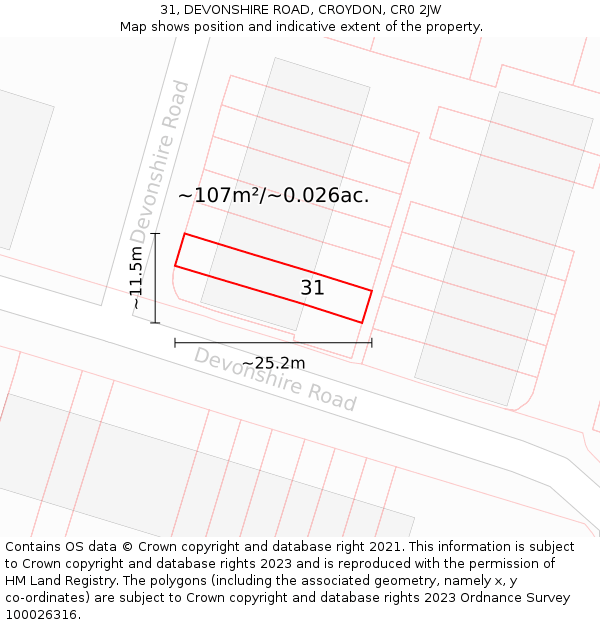 31, DEVONSHIRE ROAD, CROYDON, CR0 2JW: Plot and title map