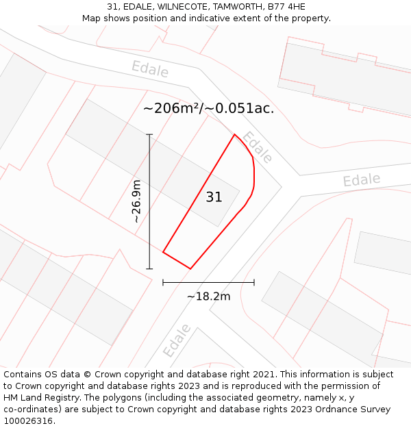 31, EDALE, WILNECOTE, TAMWORTH, B77 4HE: Plot and title map