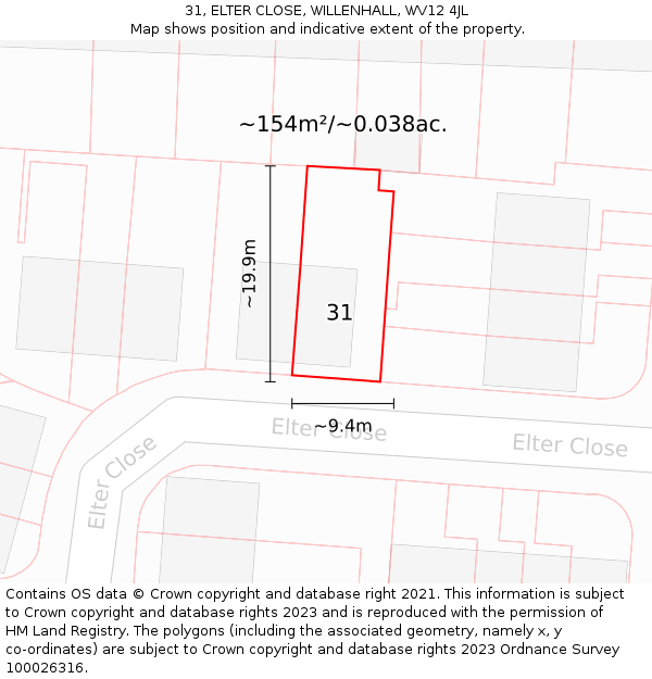 31, ELTER CLOSE, WILLENHALL, WV12 4JL: Plot and title map