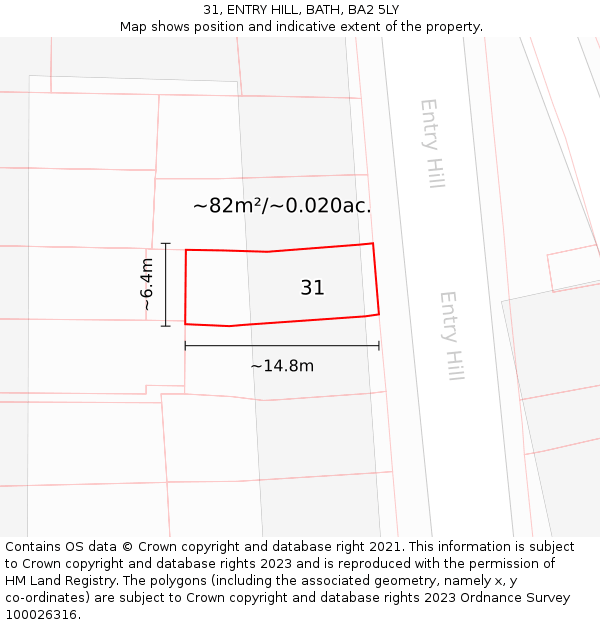 31, ENTRY HILL, BATH, BA2 5LY: Plot and title map