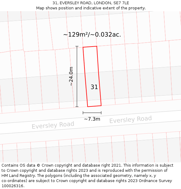31, EVERSLEY ROAD, LONDON, SE7 7LE: Plot and title map