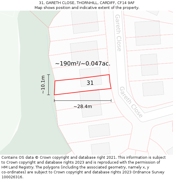31, GARETH CLOSE, THORNHILL, CARDIFF, CF14 9AF: Plot and title map