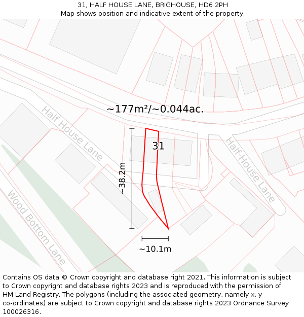 31, HALF HOUSE LANE, BRIGHOUSE, HD6 2PH: Plot and title map