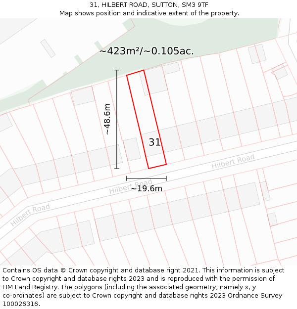 31, HILBERT ROAD, SUTTON, SM3 9TF: Plot and title map