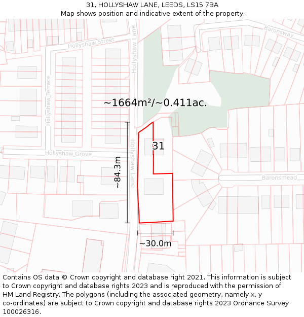 31, HOLLYSHAW LANE, LEEDS, LS15 7BA: Plot and title map