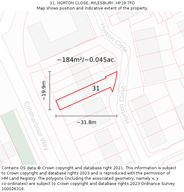 31, HORTON CLOSE, AYLESBURY, HP19 7FD: Plot and title map