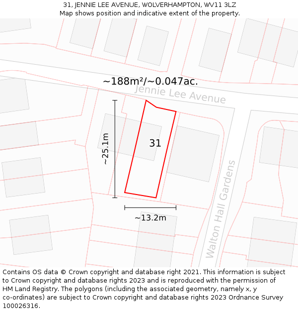 31, JENNIE LEE AVENUE, WOLVERHAMPTON, WV11 3LZ: Plot and title map