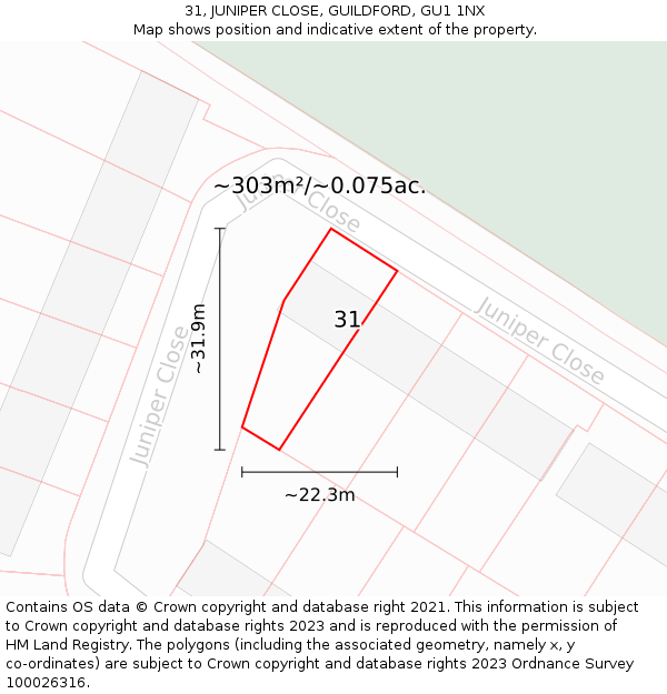 31, JUNIPER CLOSE, GUILDFORD, GU1 1NX: Plot and title map