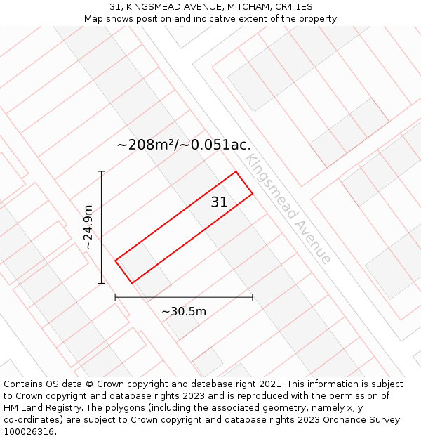 31, KINGSMEAD AVENUE, MITCHAM, CR4 1ES: Plot and title map