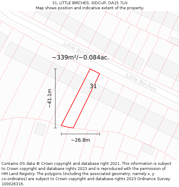 31, LITTLE BIRCHES, SIDCUP, DA15 7LN: Plot and title map