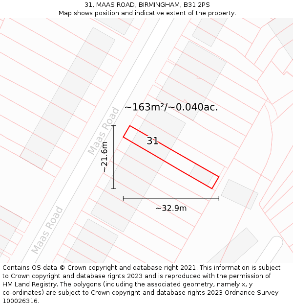 31, MAAS ROAD, BIRMINGHAM, B31 2PS: Plot and title map