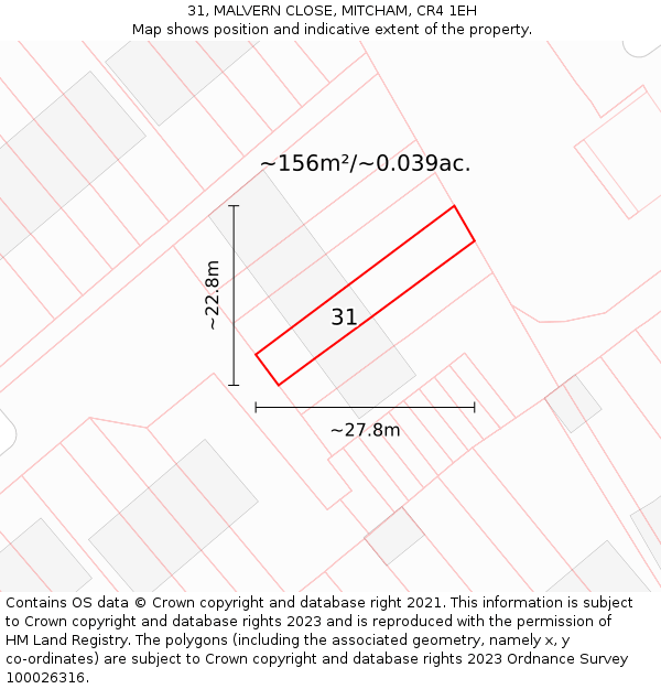 31, MALVERN CLOSE, MITCHAM, CR4 1EH: Plot and title map
