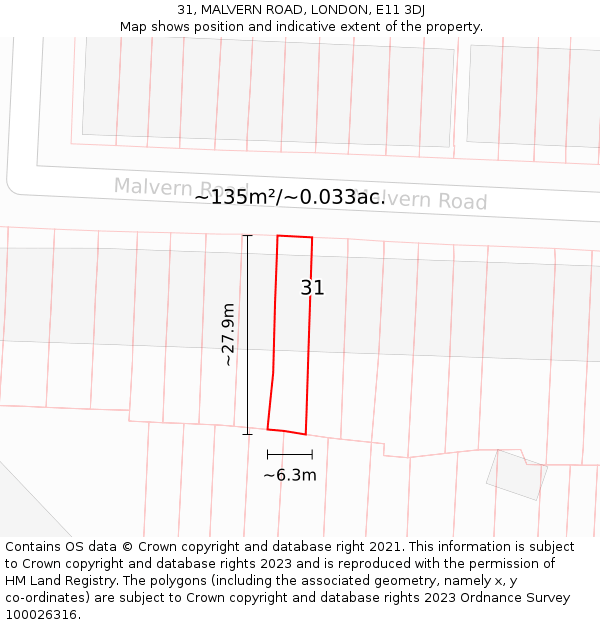 31, MALVERN ROAD, LONDON, E11 3DJ: Plot and title map