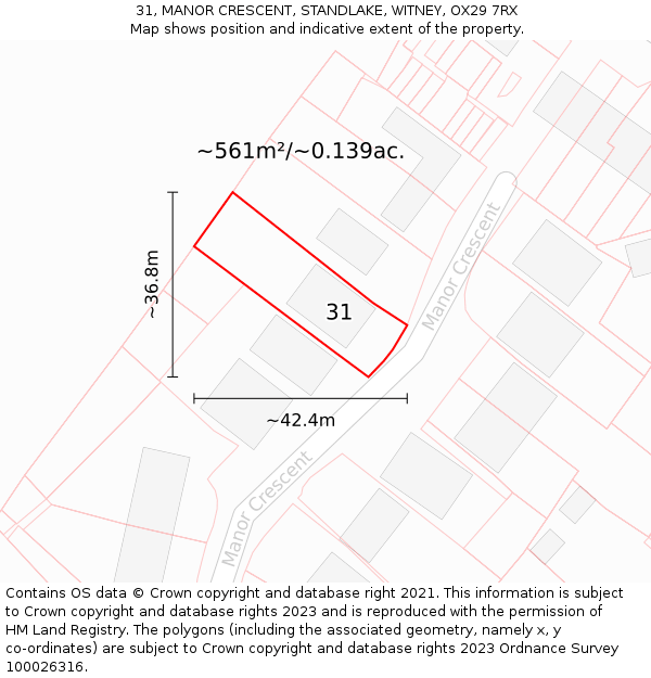 31, MANOR CRESCENT, STANDLAKE, WITNEY, OX29 7RX: Plot and title map