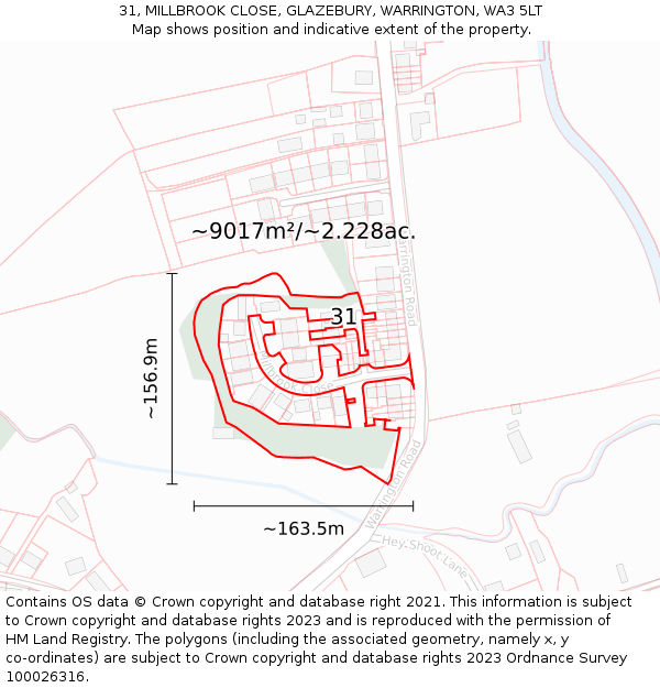 31, MILLBROOK CLOSE, GLAZEBURY, WARRINGTON, WA3 5LT: Plot and title map